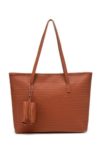 Cinnamon Leatherette Woven Tote Bag with Detachable Pouch - KaleaBoutique.com