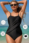 KaleaBoutique Beaded Spaghetti Straps Ruched Overlapped Colorblock One Piece Swimsuit - KaleaBoutique.com