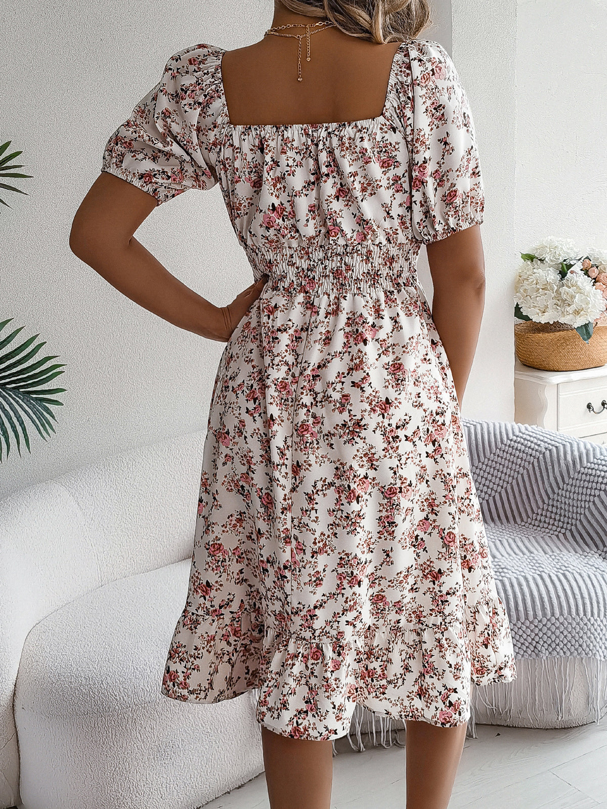 Floral Print Square Collar Dress Summer Fashion Ruffles Dresses Women's Clothing - KaleaBoutique.com