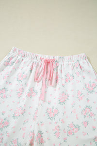 KaleaBoutique Stylish Floral Lettuce Trim Tee and Shorts Ribbed Lounge Set - KaleaBoutique.com