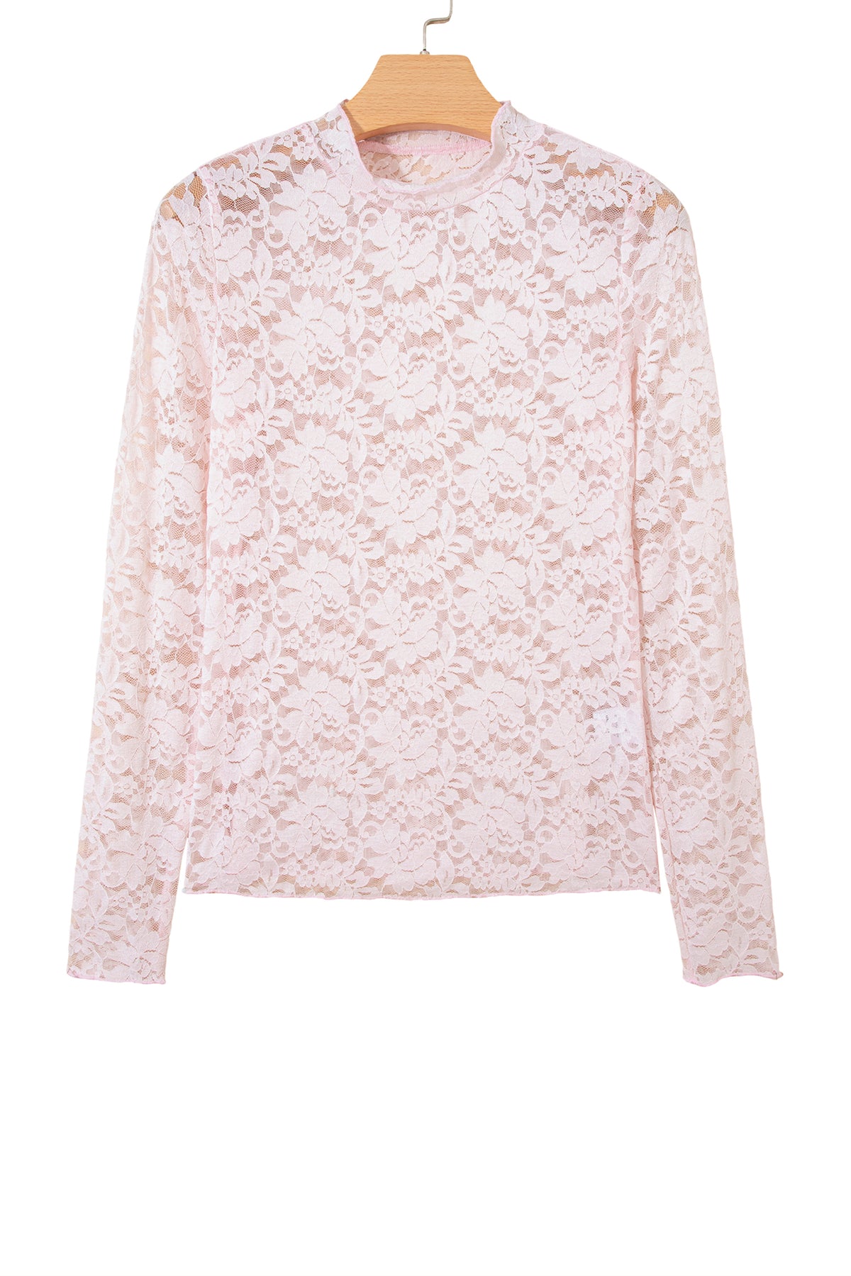 KaleaBoutique Stylish Floral Lace Long Sleeve Stand Neck Pullover Top - KaleaBoutique.com