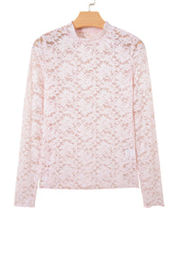 KaleaBoutique Stylish Floral Lace Long Sleeve Stand Neck Pullover Top - KaleaBoutique.com