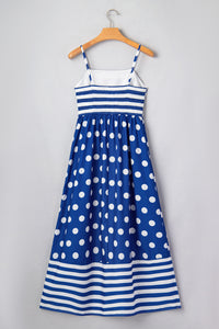 KaleaBoutique Stylish Striped Polka Dot Patchwork High Waist Spaghetti Straps Maxi Dress - KaleaBoutique.com