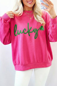 KaleaBoutique Comfortable Lucky Clover Embroidered Loose Pullover Sweatshirt - KaleaBoutique.com