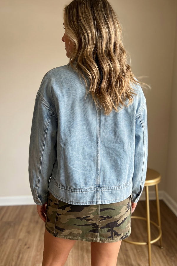Draw-cord Hem Light Wash Denim Jacket - KaleaBoutique.com