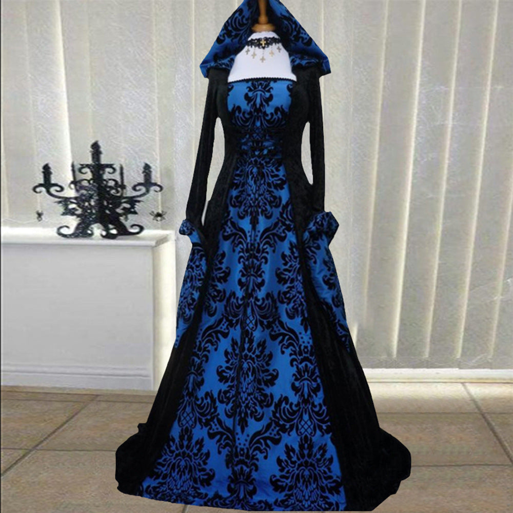 Halloween Dresses Retro Literary Long-sleeved Lace-up Waist Hooded Big Swing Dress - KaleaBoutique.com