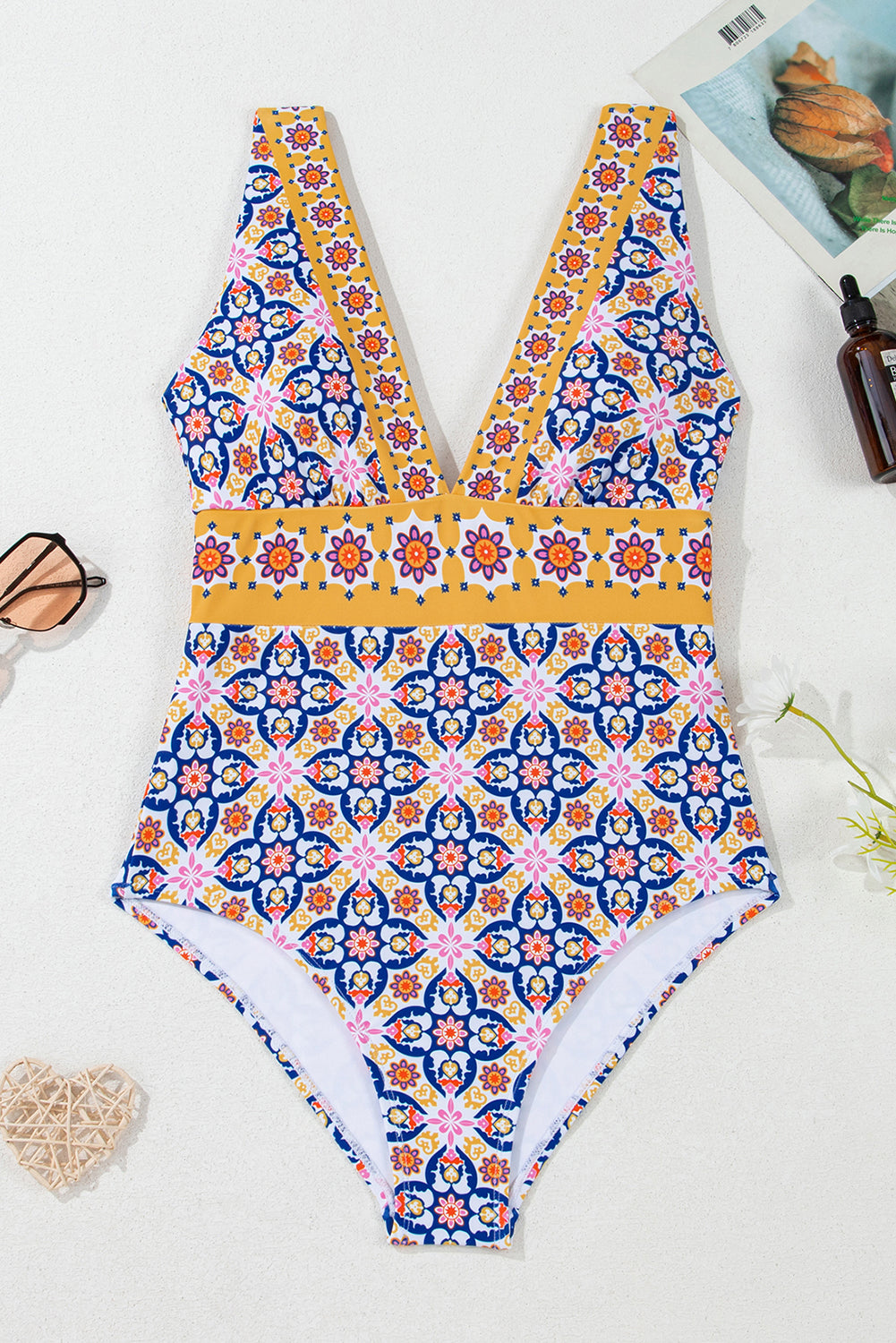 Floral Print V-Neck One-Piece Swimsuit by Kalea Boutique - KaleaBoutique.com