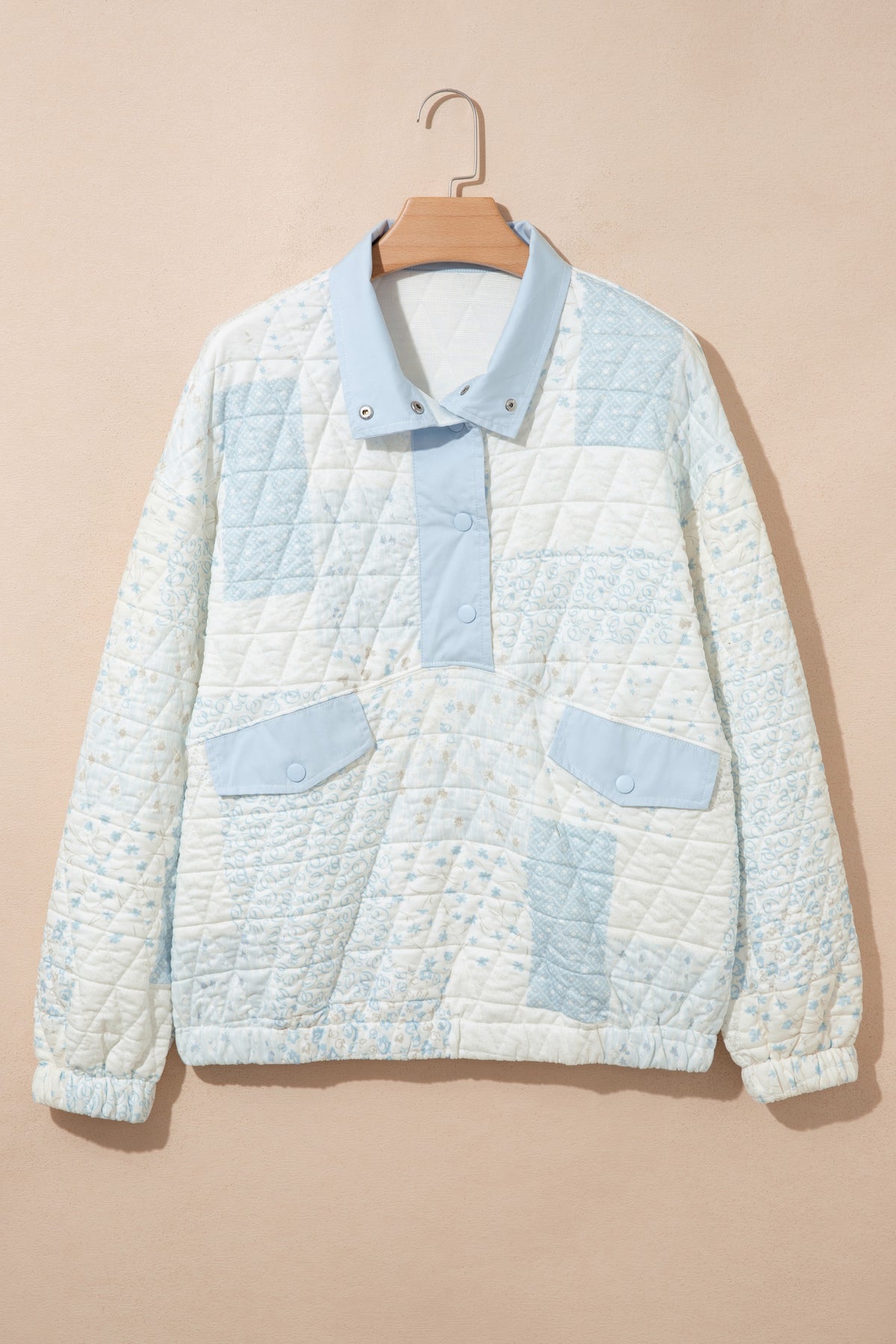 Floral Quilted Half Button Pocketed Pullover Sweatshirt - KaleaBoutique.com