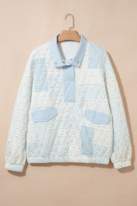 Floral Quilted Half Button Pocketed Pullover Sweatshirt - KaleaBoutique.com