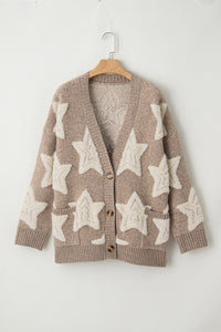 KaleBoutique Stylish Sherpa Star Pattern Textured Sweater Cardigan with Pockets - KaleaBoutique.com