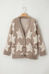 KaleBoutique Stylish Sherpa Star Pattern Textured Sweater Cardigan with Pockets - KaleaBoutique.com