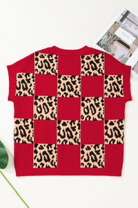 KaleaBoutique Stylish Leopard Checkerboard Short Sleeve Knit Sweater - KaleaBoutique.com