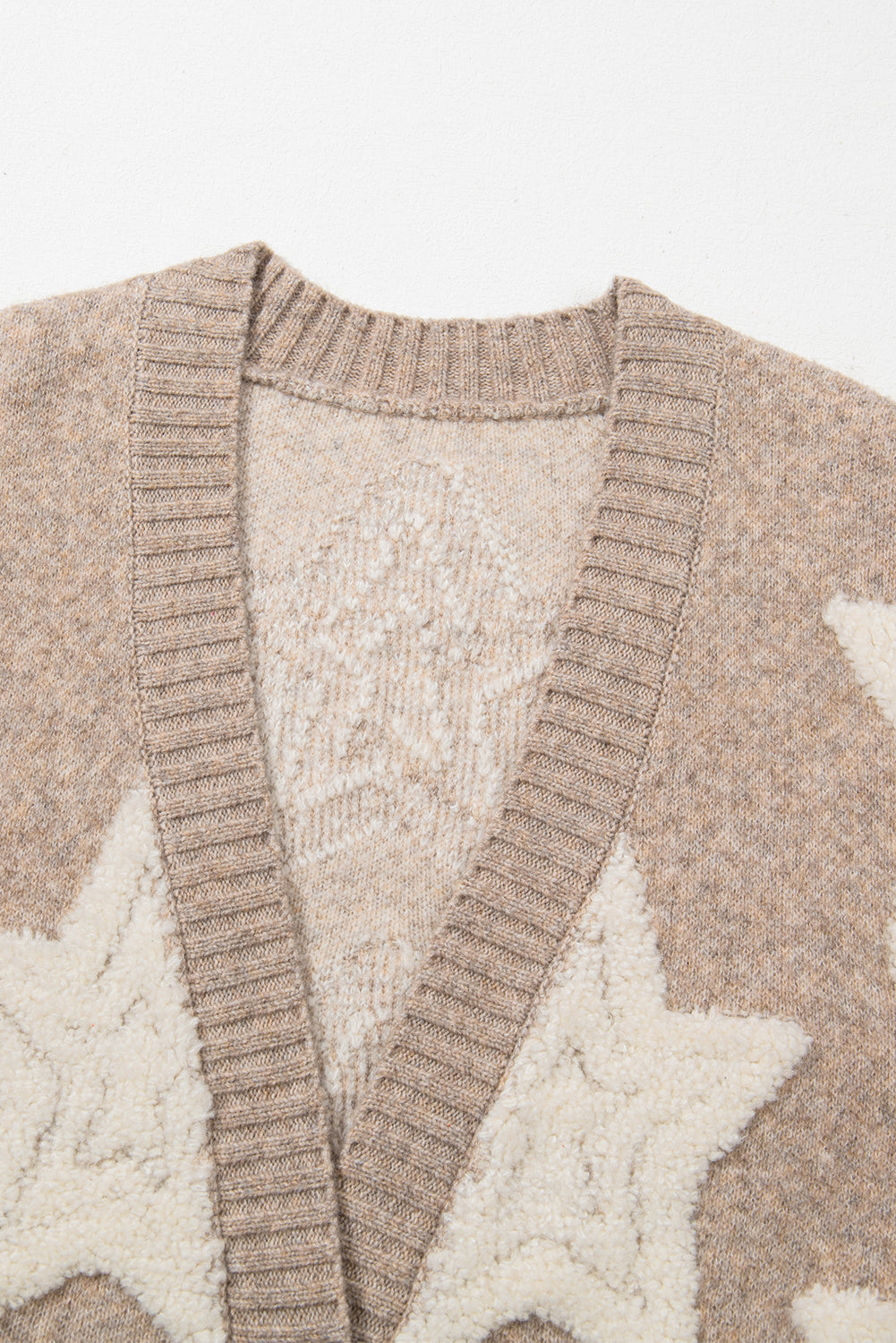 KaleBoutique Stylish Sherpa Star Pattern Textured Sweater Cardigan with Pockets - KaleaBoutique.com