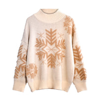 Women's Large Snowflake Oversized Mock-Neck Christmas Fuzzy Sweater - KaleaBoutique.com