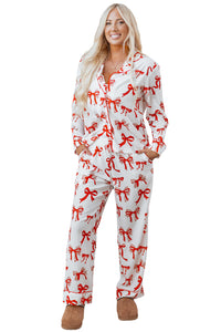 KaleaBoutique Stylish Christmas Bow Print Long 2pcs Pajama Set - KaleaBoutique.com