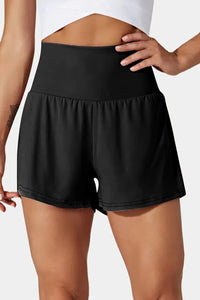 Women's Black Wide-Waistband Swim Shorts with Back Pocket - KaleaBoutique.com
