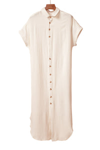 KaleaBoutique Stylish Comfortable Crinkled Buttons Maxi Beach Dress with Slits - KaleaBoutique.com