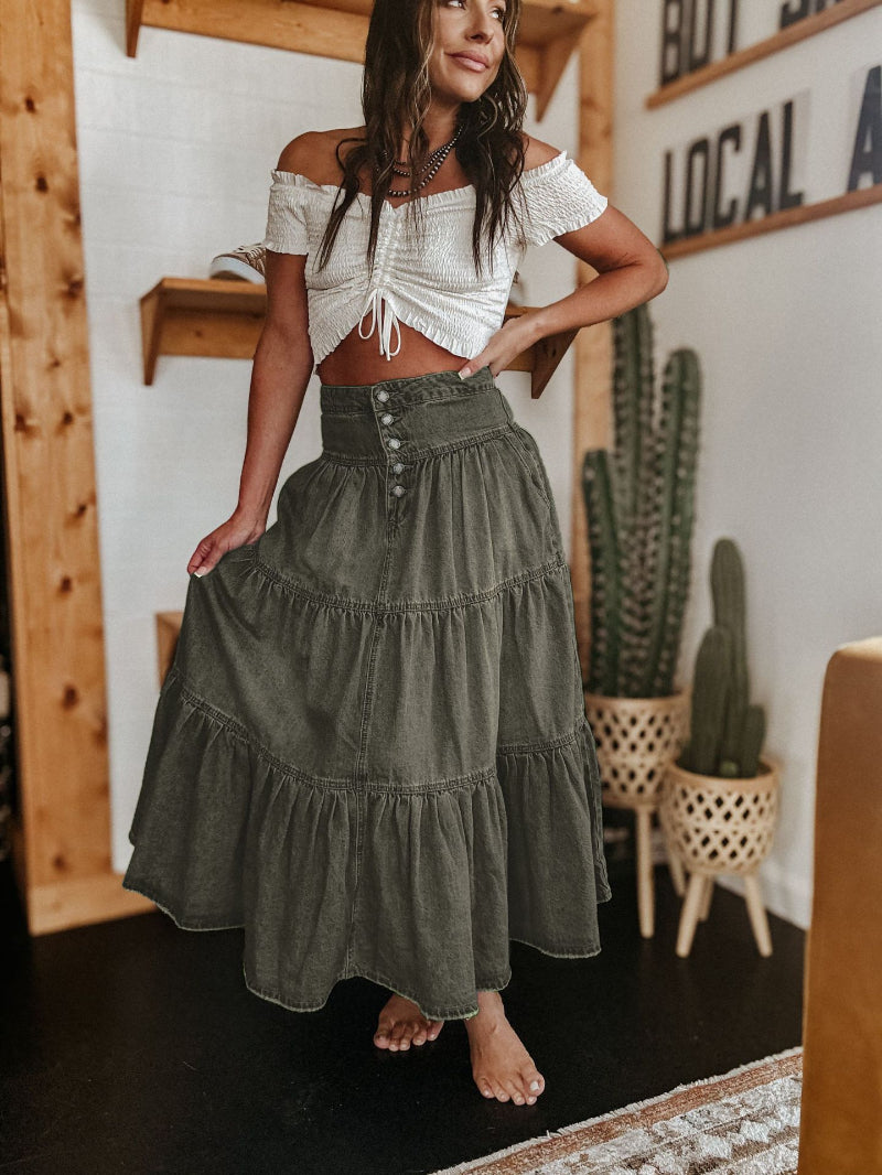Bohemian A- Line Layered Cake Denim Skirt - KaleaBoutique.com
