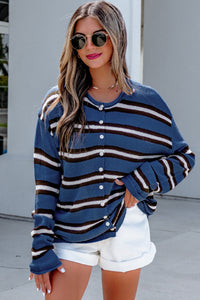 KaleaBoutique Comfortable Striped Drop Shoulder Button Cardigan - KaleaBoutique.com