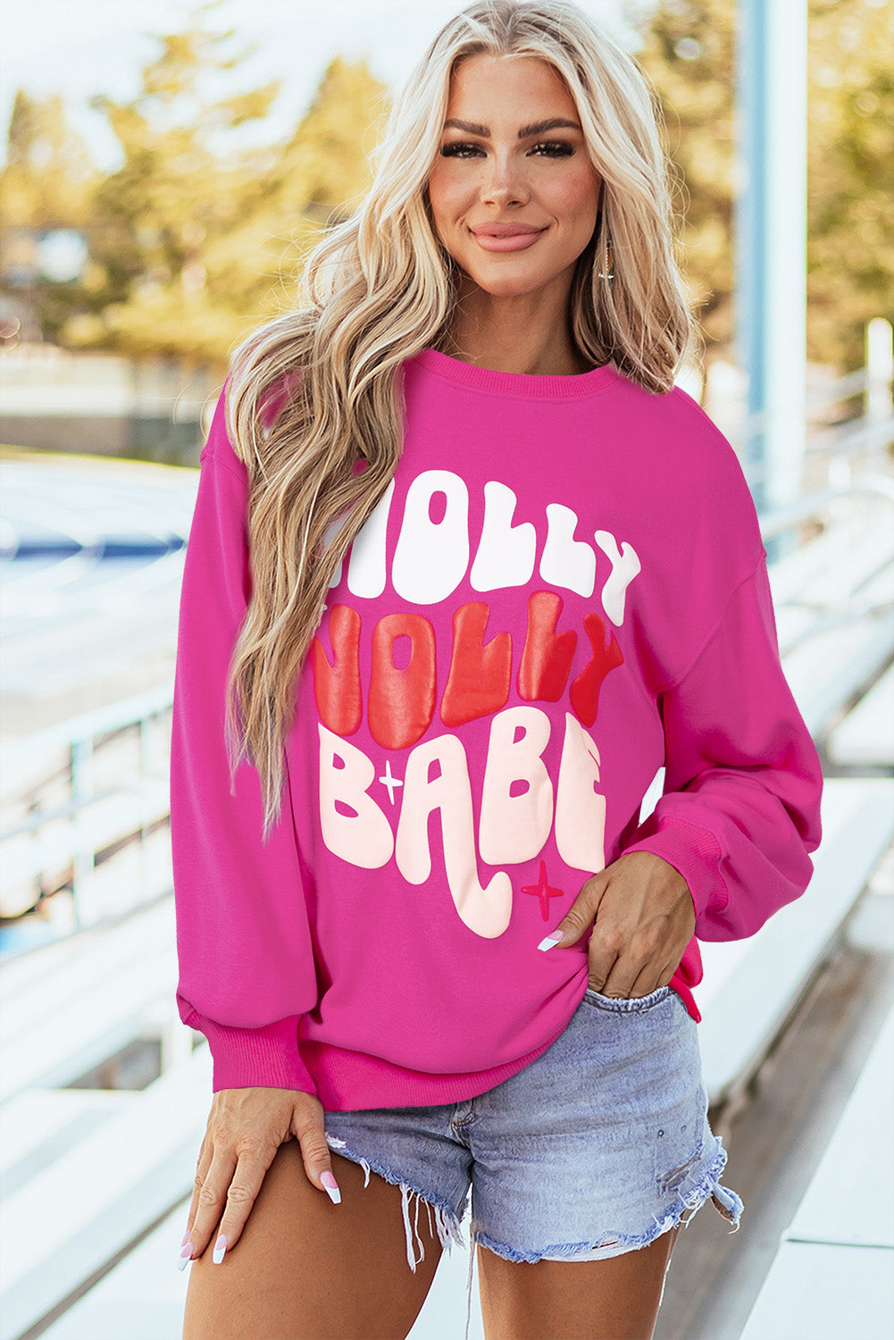KaleaBoutique Christmas Holly Jolly Babe Graphic Oversized Sweatshirt - KaleaBoutique.com