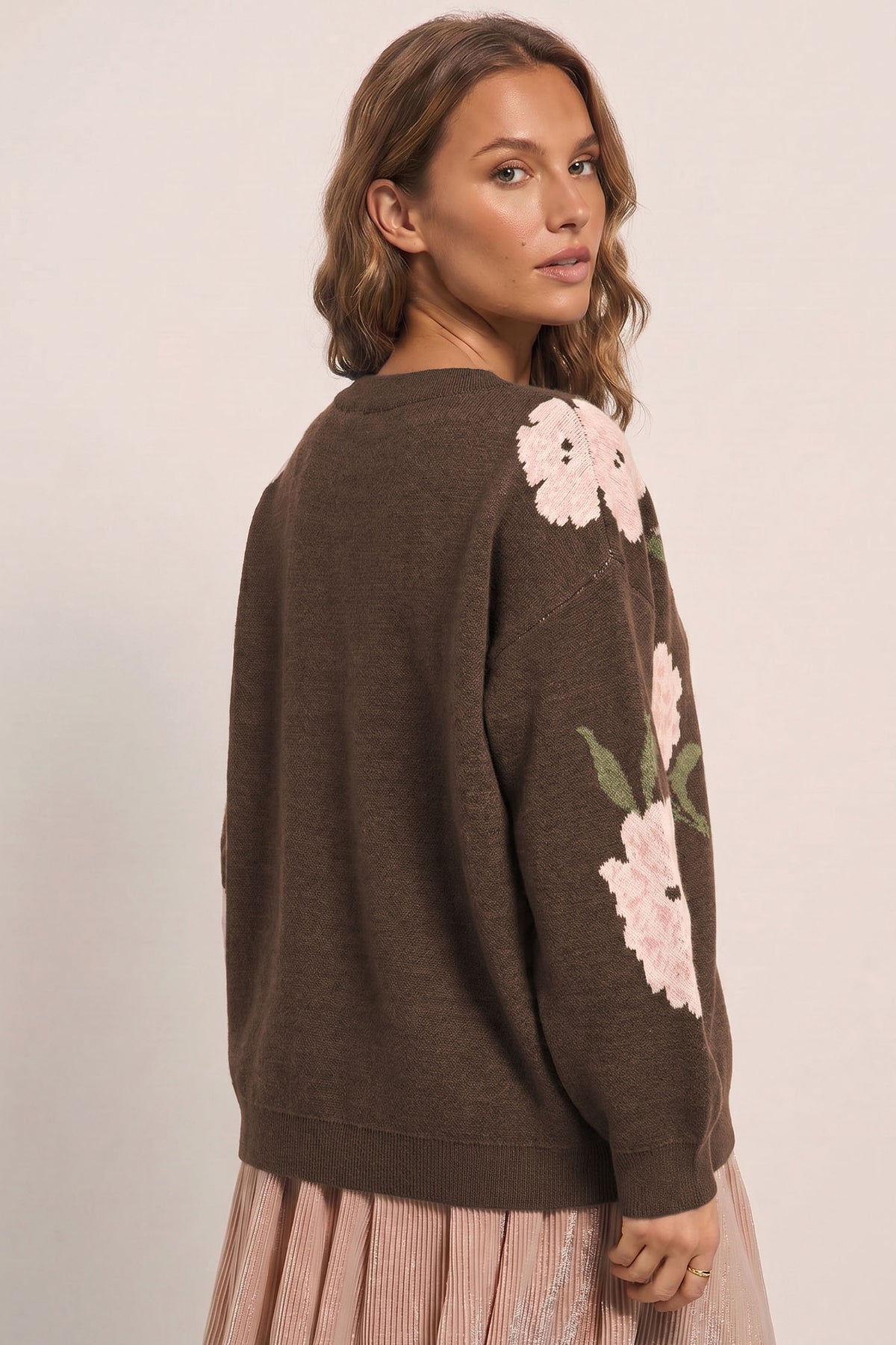 Floral Print Drop Shoulder Relaxed Pullover Sweater - KaleaBoutique.com