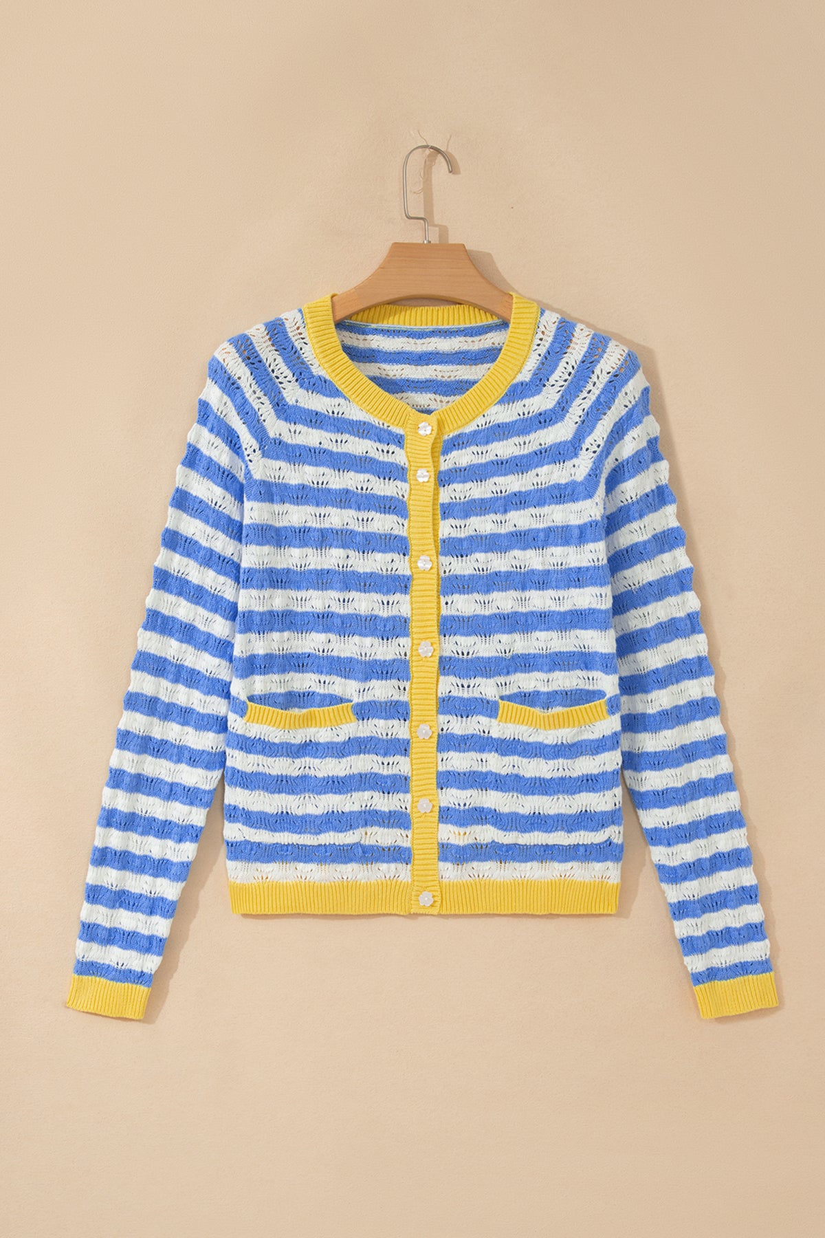 KaleaBoutique Comfortable Striped Colorblock Button Front Long Sleeve Loose Fit Knit Cardigan - KaleaBoutique.com