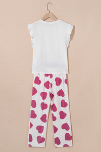 KaleaBoutique Comfortable Ruffled Tank Top And Heart Print Pants Lounge Set - KaleaBoutique.com
