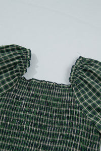 KaleaBoutique Comfortable Plaid Square Neck Shirred High Waist Ruffle Hem Dress - KaleaBoutique.com