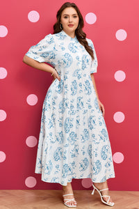 Sky Blue Plus Size Geometric Floral Tiered Maxi Dress - KaleaBoutique.com