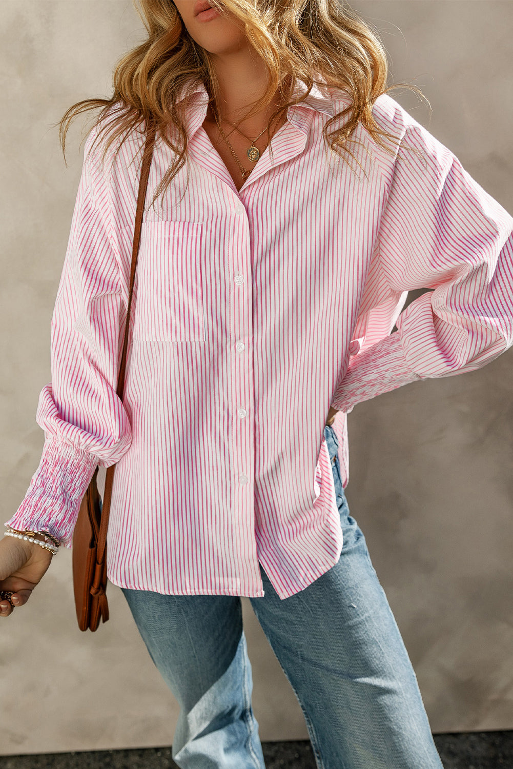 KaleaBoutique Shirred Cuffs Collared Raglan Sleeve Relaxed Shirt - KaleaBoutique.com