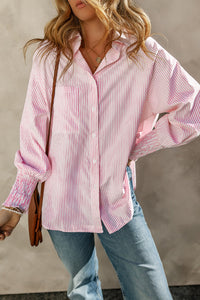 KaleaBoutique Shirred Cuffs Collared Raglan Sleeve Relaxed Shirt - KaleaBoutique.com
