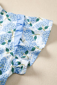 KaleaBoutique Comfortable Hydrangea Floral Print Ruffle Trim Flutter Sleeve Long Dress - KaleaBoutique.com
