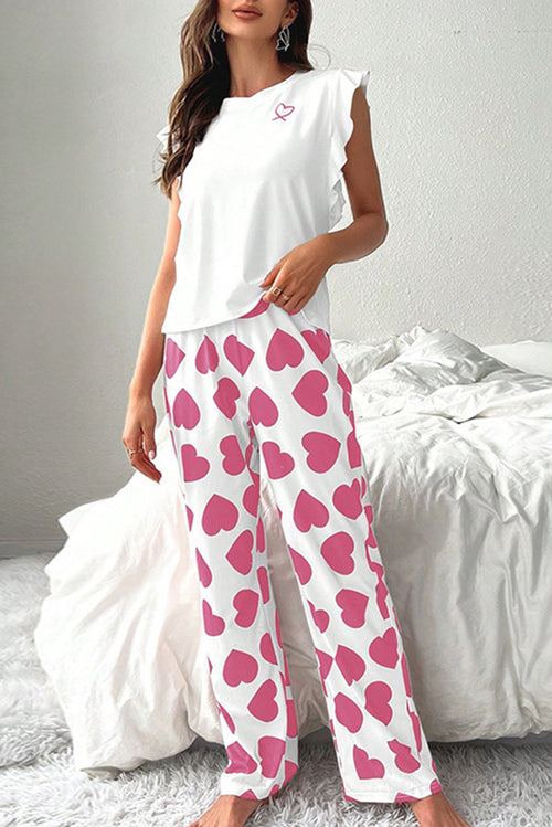 KaleaBoutique Comfortable Ruffled Tank Top And Heart Print Pants Lounge Set - KaleaBoutique.com
