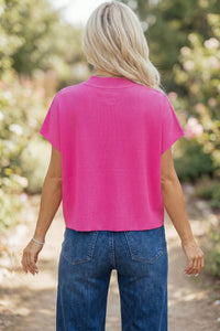 KaleaBoutique Comfortable Solid Color Ribbed Knit Mock Neck Loose Short Sleeve Sweater - KaleaBoutique.com