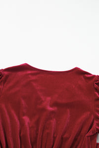 KaleaBoutique Velvet Buttoned Puff Sleeve V Neck Split Midi Dress - KaleaBoutique.com