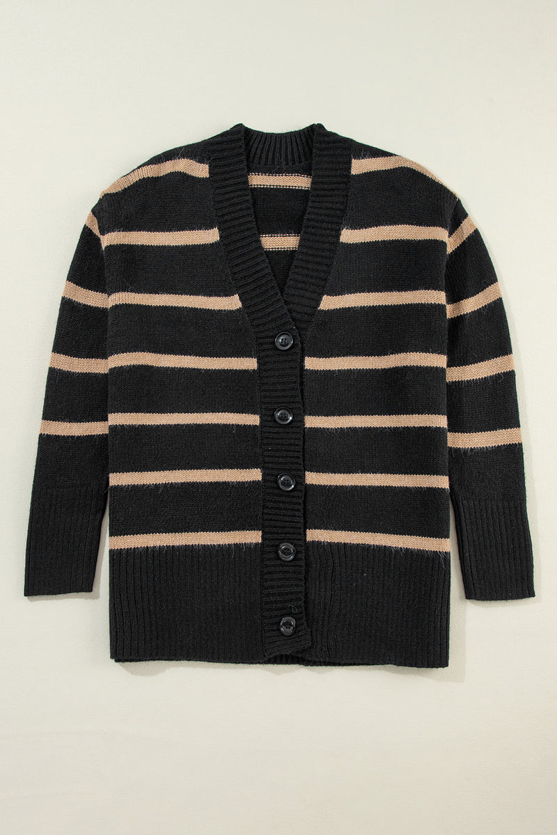 Buttoned V Neck Drop Shoulder Loose Cardigan - KaleaBoutique.com
