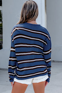 KaleaBoutique Comfortable Striped Drop Shoulder Button Cardigan - KaleaBoutique.com