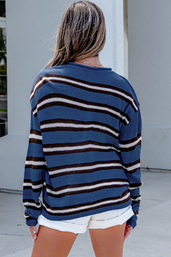 KaleaBoutique Comfortable Striped Drop Shoulder Button Cardigan - KaleaBoutique.com