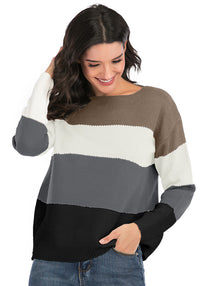 Women's Color Block Round-Neck Pullover Sweater - KaleaBoutique.com