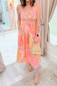 KaleaBoutique Comfortable Spaghetti Straps Floral Shirred High Waist Dress - KaleaBoutique.com