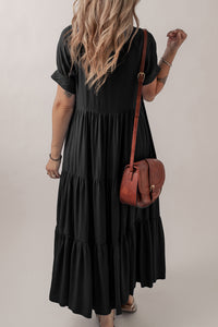 KaleaBoutique Comfortable Hidden Buttons Short Sleeve Ruffle Tiered Long Flared Dress - KaleaBoutique.com