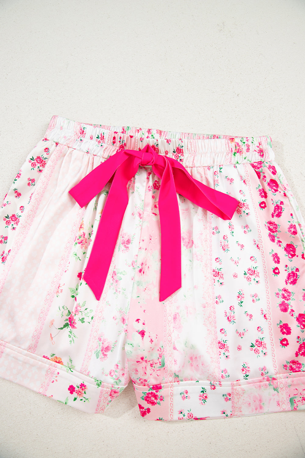 KaleaBoutique Comfortable Mixed Floral Print Contrast Piping Trim Satin Tie 2pcs Pajama Set - KaleaBoutique.com
