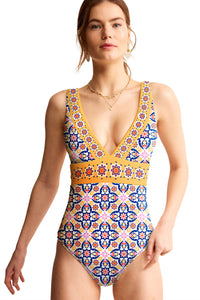 Floral Print V-Neck One-Piece Swimsuit by Kalea Boutique - KaleaBoutique.com