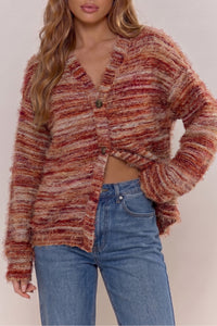 KaleaBoutique Stylish Fuzzy Striped Button Front Cardigan Sweater - KaleaBoutique.com