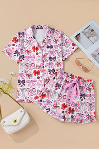 KaleaBoutique Stylish Cute Ribbon Bows Printed 2pcs Short Pajama Set - KaleaBoutique.com