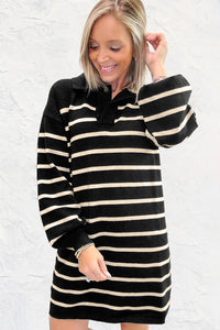 KaleaBoutique Stylish Polo Collar Puff Sleeve Sweater Mini Dress - KaleaBoutique.com