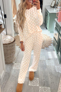 KaleaBoutique Stylish Comfortable Checkered Print Long Sleeve Top and Pants Lounge Set - KaleaBoutique.com