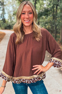 KaleaBoutique Stylish Leopard Detail Loose Bracelet Sleeve Top - KaleaBoutique.com