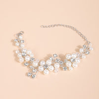 Bridal Pearl Flower Wire Bracelet, Rhinestone Floral Bracelet for Wedding or Prom, Bride or Bridesmaid Jewelry - KaleaBoutique.com
