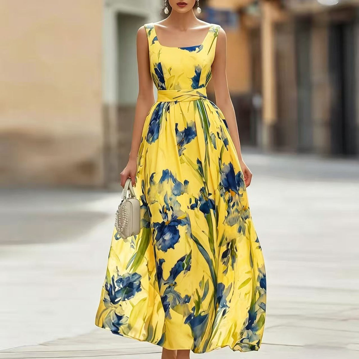 Casual Beach Vacation Boat-neck Sleeveless Printed Dress - KaleaBoutique.com
